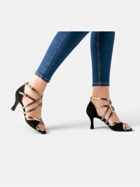 NWOB Werner Kern Dance Shoes Eva Black/Antique Suede /Leather 3” Heels US 10,5